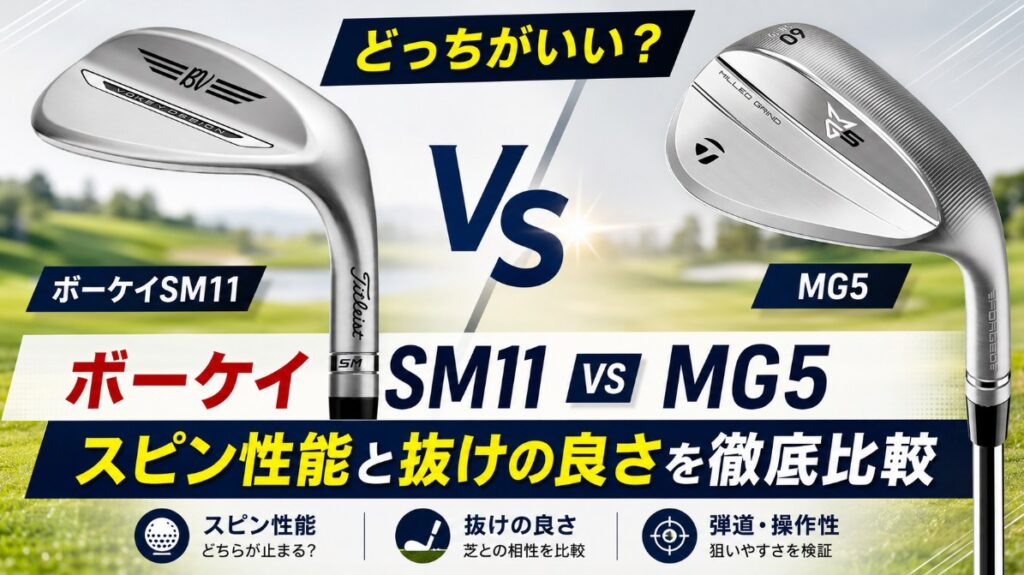 タイトリスト ボーケイSM11とテーラーメイド MG5ウェッジのスピン性能と抜けの良さを比較